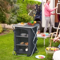 Outsunny Armário de cozinha de acampamento dobrável com para vento 3 prateleiras Bolsa de armazenamento bancada de 65x58x93 cm para piqueniques de acampamento Tecido Oxford Preto(m-2)