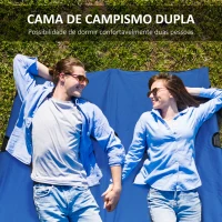Outsunny Cama Dobrável de Campismo com 2 Lugares Cama Dupla Portátil com Bolsa de Transporte Carga 136 kg 193x125x40cm Azul(m-6)
