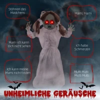HOMCOM Lalka Horror, Dekoracja Helloween, aktywowana dźwiękiem/dotykiem, czerwone oczy, dźwięk, 76 cm(m-4)