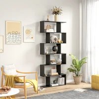 HOMCOM Estante Alto Livraría de 6 Estantes  para Sala de Jantar Desenho Moderno 80x23x192cm Preto(m-7)