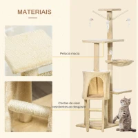 PawHut Arranhador para Gatos de 134,2 cm com Caverna Plataformas Rato de Brinquedo Rede e Postes de Sisal 50x35x134,2 cm Bege(m-5)