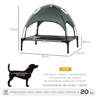 PawHut Cama portátil elevada para animais de estimação com toldo removível tecido respirável para interior e exterior 76x61x76 cm Cinza(m-3)