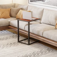 HOMCOM Mesa Lateral para sofá em estrutura de metal em forma de C para sala de estar e quarto 40,6x50,8x63,5 cm Cor de Noz(m-2)