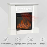 HOMCOM Chimenea Eléctrica 1800W con Efecto de Llama Mando a Distancia Temporizador Protección Contra Sobrecalentamiento Blanco(m-6)