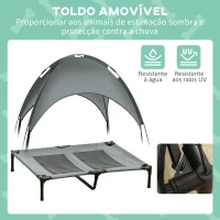 PawHut Cama elevada para animais de estimação com toldo Portátil e removível tecido respirável 92x76x90 cm cinza(m-6)