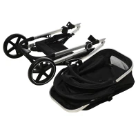 PawHut 2-IN-1 Hundebuggy Tragtasche bis 10kg Kissen klappbar 1 Aufbewahrungskorb 83 cm x 58 cm x 102 cm Schwarz(m-12)