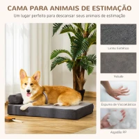 PawHut Cama para Cães Lavável Ortopédica com Almofada e Capa Removível Almofada para Cães de Pelúcia e Espuma Viscoelástica 75x55x20cm Cinza(m-4)
