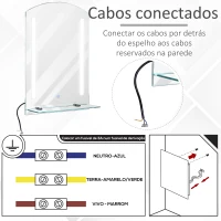 Kleankin Espelho para banheiro com luz LED 16W Interruptor de toque e prateleira inferior Cabo de 1m Estrutura de alumínio 70x50x2,7 cm prata(m-6)