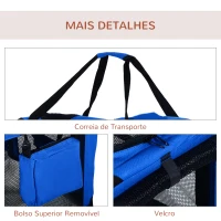 PawHut Transportadora para Cães e Gatos Respirável Dobrável com Almofada Janela de Malha e 2 Bolsos 60x42x42 cm Azul(m-7)