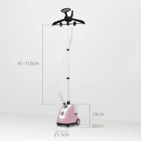 HOMCOM Ferro de Engomar a Vapor com Depósito de 1,4L e Temperatura Ajustável em 11 Níveis 26x21,5x146 cm Rosa(m-3)