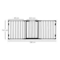 PawHut Barreira de Segurança para Animais de Estimação Barreira Dobrável de 3 Painéis com Fechadura Inteligente para Corredor Escada 180x74,5cm Preto(m-3)