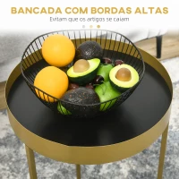 HOMCOM Conjunto de 2 mesas de centro modernas empilháveis Estrutura metálica dourada Ø39x63 cm e Ø30,8x56 cm Parte superior preta e branca(m-5)
