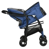 PawHut Hundewagen bis 10kg klappbar Bodenkorb Kissen verstellbares Vordach Seitentasche 81 cm x 48 cm x 99 cm Grau(m-13)