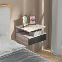 HOMCOM Conjunto de 2 Mesas de Cabeceira Flutuante com 1 Gaveta e Prateleira Aberta com Desenho Moderno Montado na Parede 35x32x22,5cm Carvalho Preto(m-7)
