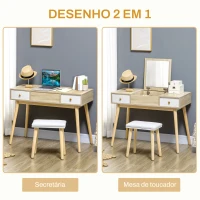 HOMCOM Toucador com Espelho Dobrável Mesa de Maquilhagem com Banco Compartimentos e Gavetas 100x45x118cm Madeira e Branco(m-4)