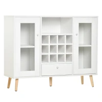HOMCOM Aparador de Cozinha Armário de Armazenamento com 12 suportes para Garrafas e 3 Estantes Portas de vidro 100x33x80cm Branco(m-1)
