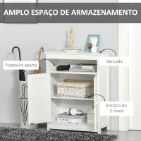 HOMCOM Armário para Casa de Banho com 2 Portas Prateleira Interior Ajustável e Compartimento Aberto Móvel Auxiliar de Armazenamento para Sala de Estar Cozinha 60x30x80cm Branco(m-4)