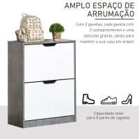 HOMCOM Sapateira Moderna com 2 Prateleiras Abatíveis para 8 Pares de Sapatos Sapateira Estreita 62,5x26x81 cm Cinza(m-4)