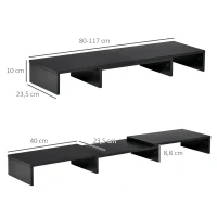 Vinsetto Suporte Elevado para Monitores de Madeira Ajustável em Comprimento e Ângulo para 2 Monitores Notebook 80-117x23,5x10cm Preto(m-3)