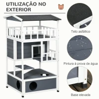 PawHut Casa para Gatos Caseta de madeira em abeto com espaço amplo com 4 pisos e espaço destacável para areia 75,5x75x137 cm(m-7)