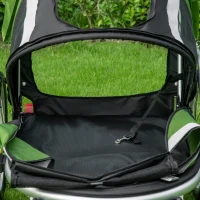 PawHut 2-in-1 Hundeanhänger Fahrradanhänger bis 30kg klappbar Aufbewahrungstaschen Sicherheitsleine Seischnalle Reflektoren Oxford-Gewebe Grün+Silber 150 x 82 x 108 cm(m-10)