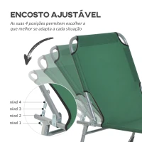 Outsunny Espreguiçadeira Dobrável e Reclinável em 4 Posições com Estrutura Metálica e Tecido Oxford para Exterior 187x58x28 cm Verde(m-4)