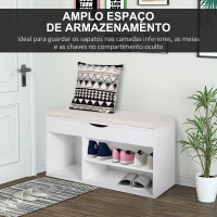 HOMCOM Banco Sapateira com Armazenamento Gaveta Prateleira e Assento Acolchoado para Entrada Estilo Moderno 80x30x47cm Branco(m-5)