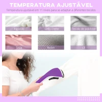 HOMCOM Ferro de Engomar Vertical Depósito 2L 1950W e Temperatura Ajustável em 11 Níveis 24x35x47,5-122,5 cm Roxo e Branco(m-5)