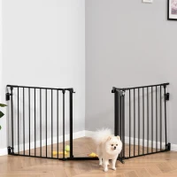 PawHut Barreira de Segurança para Animais de Estimação Barreira Dobrável de 3 Painéis com Fechadura Inteligente para Corredor Escada 180x74,5cm Preto(m-9)