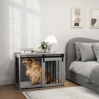 PawHut 98cm Dog Crate Furniture with Removable Cushion for Large Dogs - Grey(m-10)
