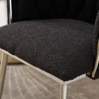 Set of 2 Modern Hand Weaving Dining Chairs with Silver Legs and Armrests, Boucle Upholstered Dining Chairs, Set of 2 Dining Chair for Living Room, 54x52x73 cm, Black(m-10)