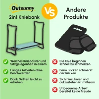 Outsunny Kniebank für Gartenarbeit Klappbarer Gartenhocker Gartenbank Kniehilfe bis 150 kg EVA-Schaumstoff Stahl Dunkelgrün 58 x 28 x 49 cm(m-11)