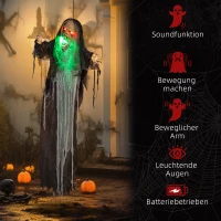 HOMCOM Groen Monster, Halloween Decoratie, Griezelige Geluidseffecten, Rode Ogen, Beweegbaar, 183 cm(m-7)
