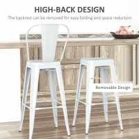 HOMCOM Set 2 Taburete de Bucătărie cu Spătar Detașabil și Reazem pentru Picioare, 44x49x116 cm, Roșu(m-4)