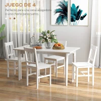 HOMCOM Juego de 4 Sillas de Comedor Silla de Cocina con Respaldo de Listones Marco de Madera de Pino 41x46,5x85,5 cm Blanco(m-4)