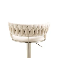 Set of 2 Kitchen Bar Seats with Back and Footrest, 360° Swivel Velvet Bar Chairs with Silver Legs, Adjustable Seat Height, 54x46x97 cm, Ivory(m-10)