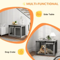 PawHut 98cm Dog Crate Furniture with Removable Cushion for Large Dogs - Grey(m-5)