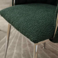 Set of 2 Modern Dining Chairs with Silver Legs, Hand-woven Backrest and Armrests, Upholstered Boucle Armchair for Living Room, 54x52x73 cm, Emerald(m-10)