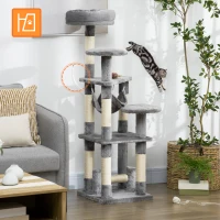 PawHut Katzenbaum Katzenkratzbaum Katzenspielturm Katzen Kletterbaum Kratzbaum Hängematte Grau L40 x B40 x H132 cm(m-6)
