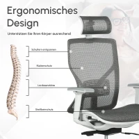 Vinsetto Bürostuhl Schreibtischstuhl Drehstuhl Gamingstuhl mit Kopflehne Lendenkissen 3D-Armlehne 3 Stufen 360°-Drehräder höhenverstellbar ergonomisch Mesh-Stoff Schaumstoff Grau 67 x 65 x 120-128 cm(m-4)