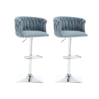 Boucle Fabric Bar Stools with Backs & Sponge Cushions, Set of 2 for Bar, Cafe, Restaurant - Light Blue(m-2)