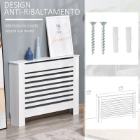 HOMCOM Copritermosifone in Legno Bianco per Caloriferi e Radiatori, con Struttura a Doghe e Ripiano, 112 x 19 x 81cm(m-6)