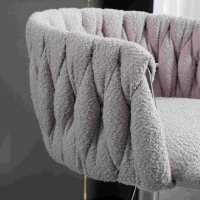 Adjustable Bar Stools Set of 2 with Woven Backs and Silver Base, Upholstered Boucle Fabric, for Kitchen Island and Pub, 53x51x87 cm, Gray(m-8)