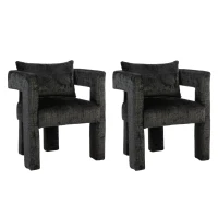 Set of 2 Lounge Chair with Hollow Armrest, Comfortable Cushions and Pillows, Occasional Accent Armchair for Sitting Room, 60x44x65 cm, Black(m-2)