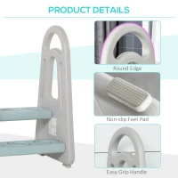 HOMCOM Scăunel cu 2 Trepte, Scară pentru Toaletă, Baie și Bucătărie pentru Copii de 2-5 Ani, 43,5x38,5x61 cm, Gri(m-6)