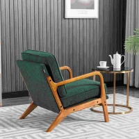 Mid-Century Modern Accent Chair with Solid Wood Frame and Soft Cushion, Comfy Armchair for Living Room, Ergonomic Design, 65x80x76 cm, Emerald(m-6)