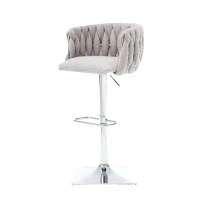 Adjustable Bar Stools Set of 2 with Woven Backs and Silver Base, Upholstered Boucle Fabric, for Kitchen Island and Pub, 53x51x87 cm, Gray(m-12)
