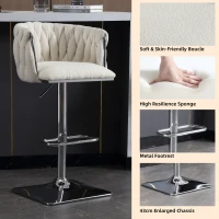 Adjustable Bar Stools Set of 2 with Woven Backs and Silver Base, Upholstered Boucle Fabric, for Kitchen Island and Pub, 53x51x87 cm, Ivory(m-4)