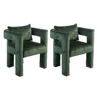 Modern Lounge Chair Set of 2 with Hollow Armrest Design, Cushions and Pillows, 60x44x65 cm, Emerald(m-2)