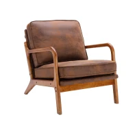Modern Accent Armchair with Wooden Frame, Soft Cushion, Mid-Century Style, Comfy Chair for Bedroom, Living Room, 65x80x76 cm, Coffee(m-7)